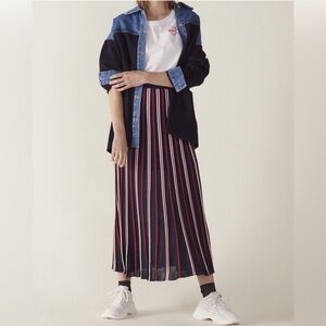 Sandro Pleated Striped Skirt Size 1 US Small Navy Red White